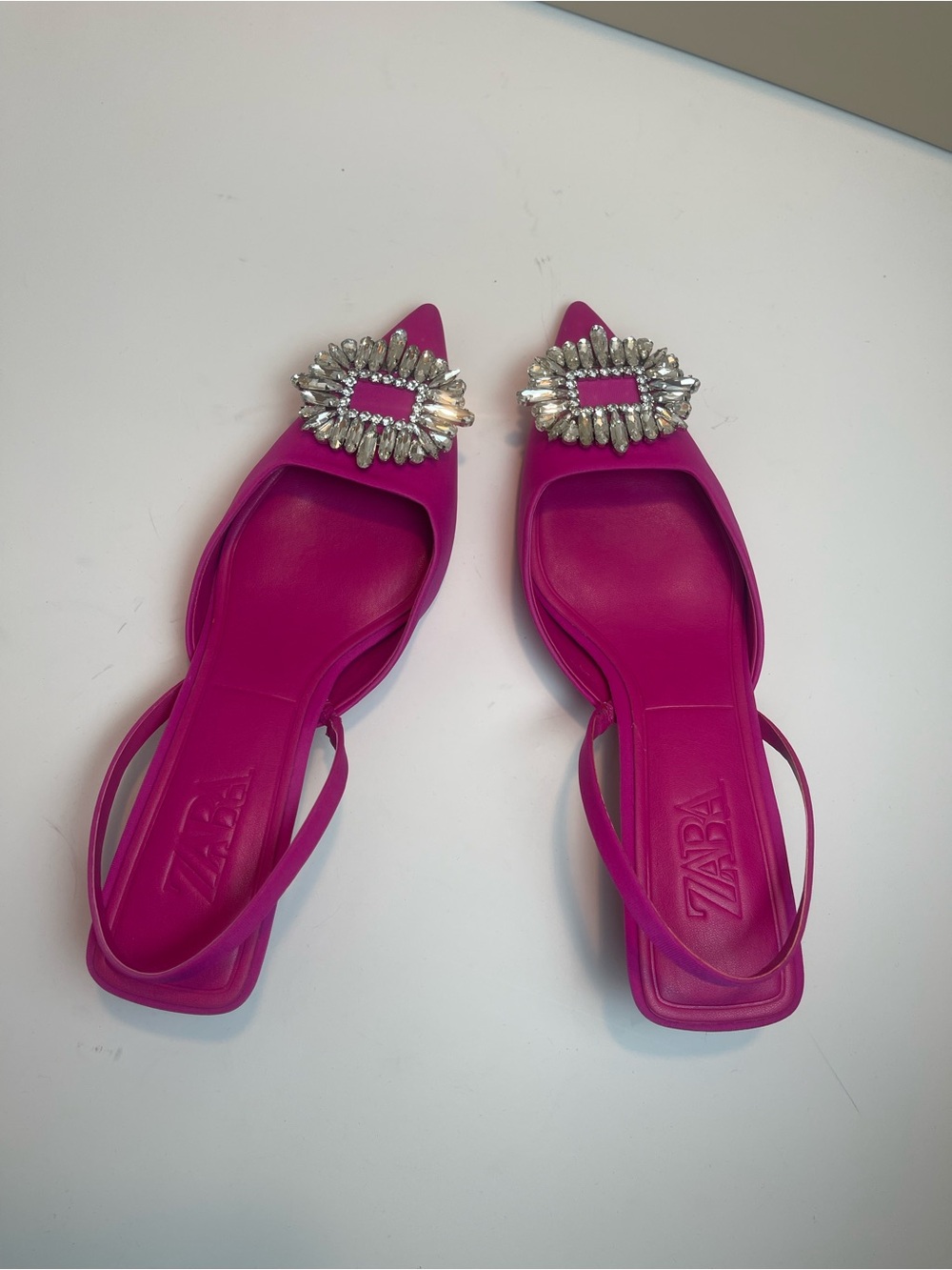 ZARA Pink Rhinestone Embellished Slingback Kitten Heels Pumps Size 39 / US 8 - Picture 3 of 13